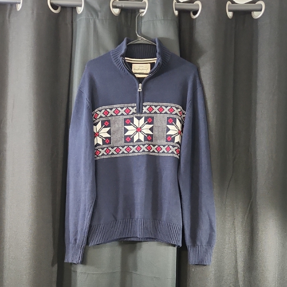 Snow Flake Quarter Zip Sweater In Navy